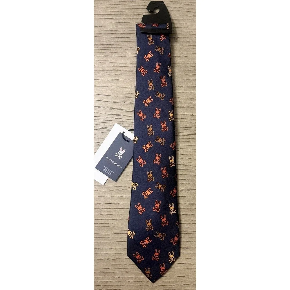 Psycho Bunny 'TOSSED BUNNY' All Over Bunny Orange Silk Neck Tie.